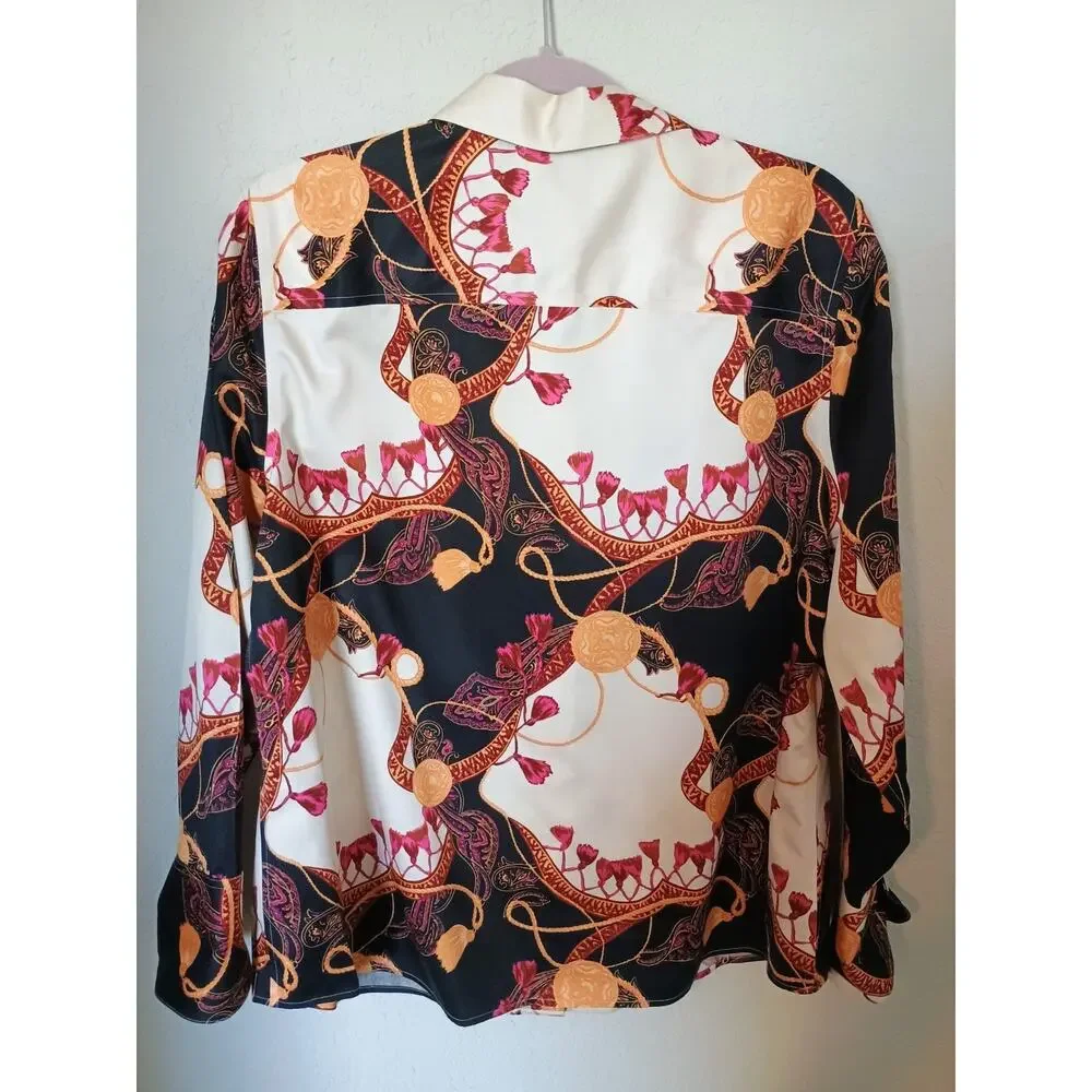 Chico's No Iron Cotton Rope Medallion Long Sleeve Button-Up Blouse Top 2; 12/14 - Picture 5 of 6